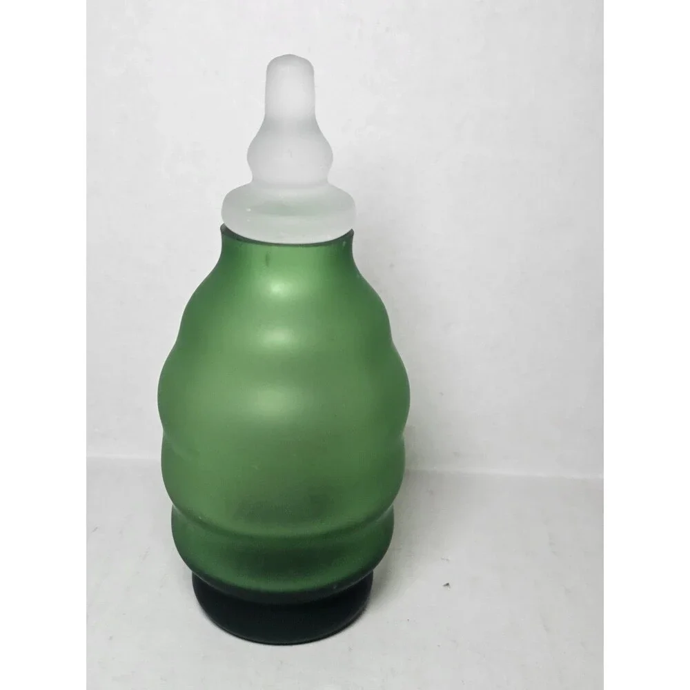 Set Of 2 Green Glass Apothecary Jars Ribbed Frosted